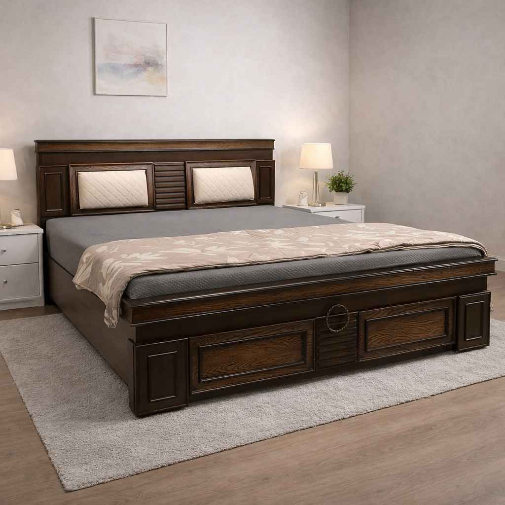 Image 1 for Bulb Wooden King Sized Bed with Storage