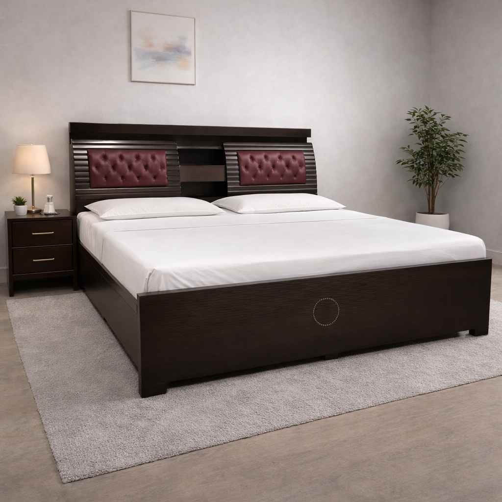 Bahubali King Sized Bed with Bed Box and Drawer Storage (Block Board, Brown)(BS-BTM)(WF)(BS- BSK)