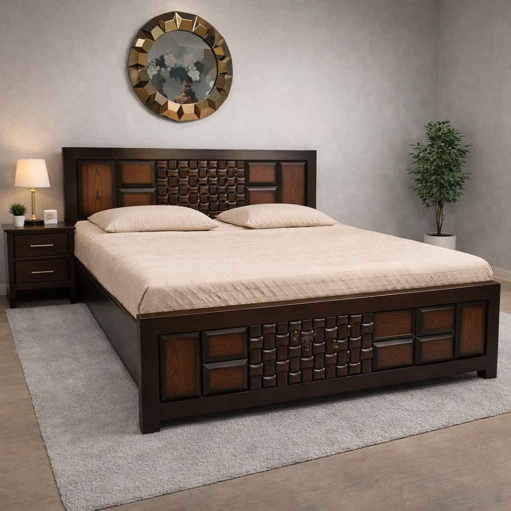Image 1 for Malta Queen Sized Bed with Bed Box and Drawer Storage (Block Board, Brown) (EC)(BSK)