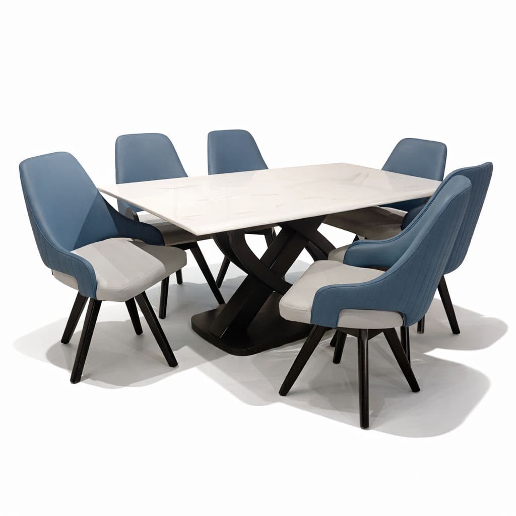 Image 3 for DT-52 /Dining Set 1+6 Seater -405 Leatherette With Solid Ash Wood And Olec Marble Top (KORA OTD)