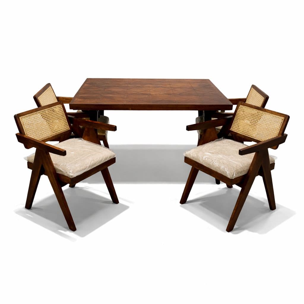 Image 5 for Roma Dining Set 1+4 Seater Sheesham Wood With Fabric Jute And Cane (HYD OTD)