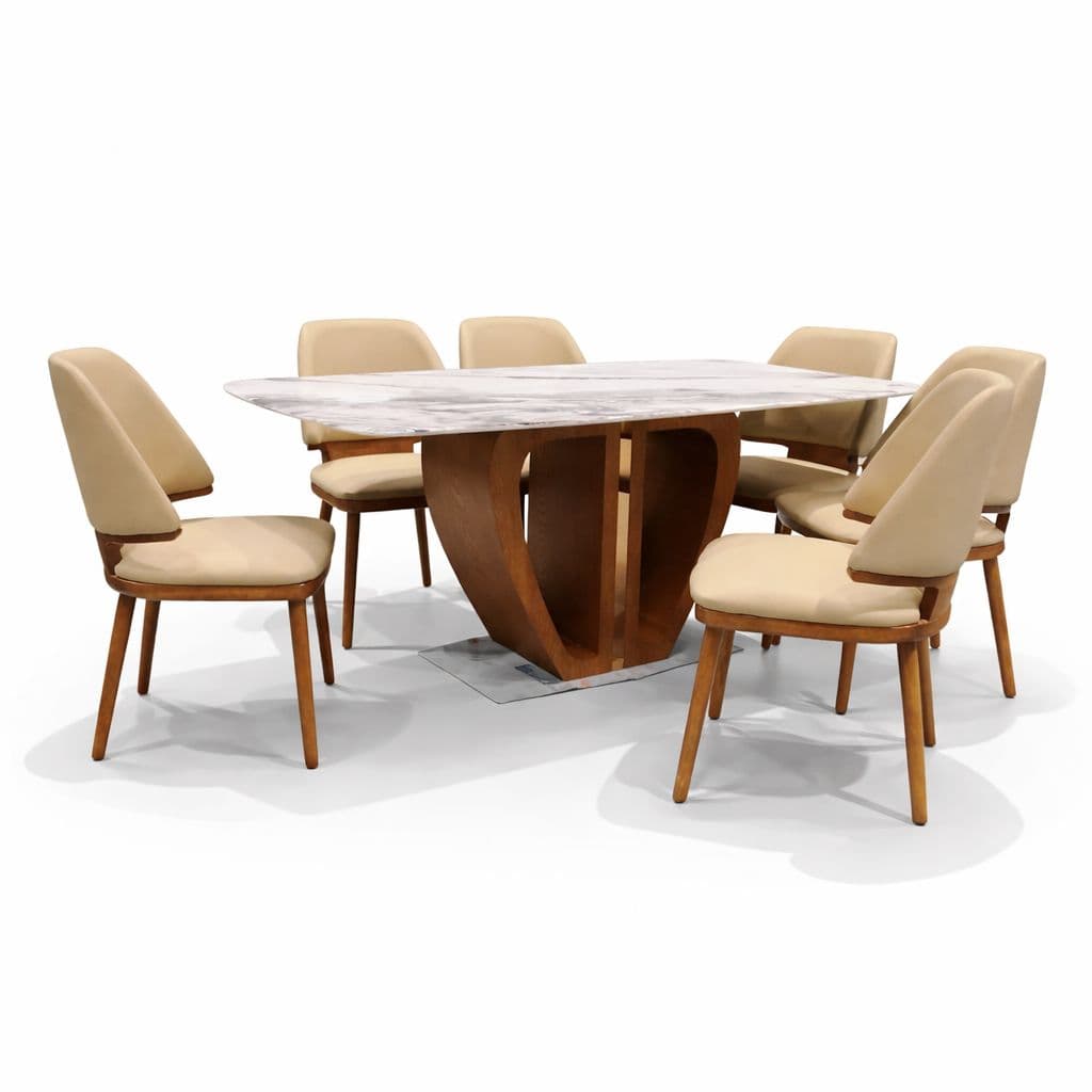Image 3 for Dining Set 6+1 683/323 Imported Oak Wood With PVD Rose Gold And Marble Top (CP OTD)