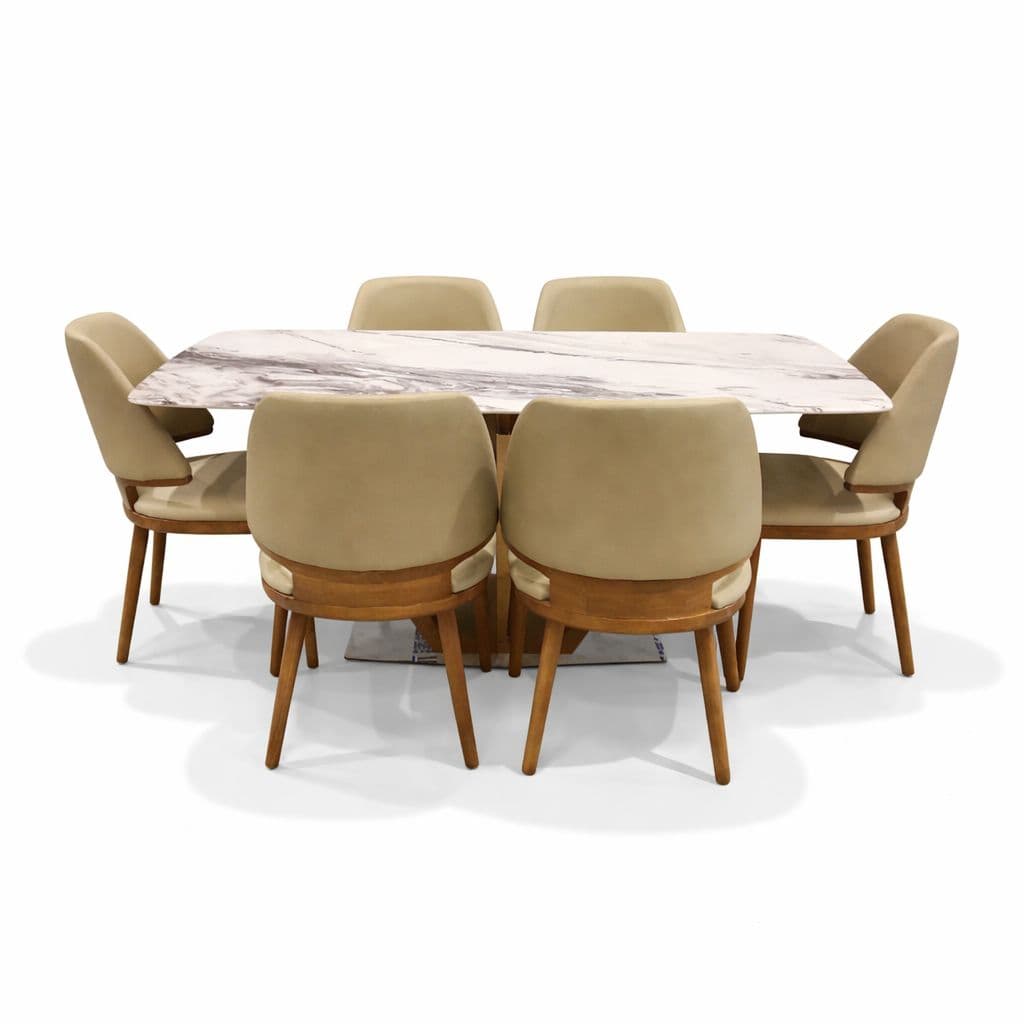 Image 4 for Dining Set 6+1 683/323 Imported Oak Wood With PVD Rose Gold And Marble Top (CP OTD)
