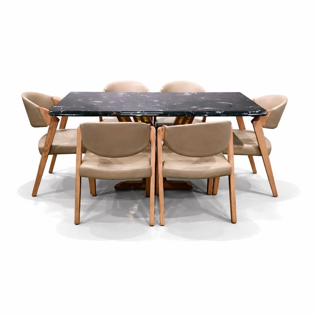 Image 3 for DT V/DC31/ PATA 1+6 Seater Chair Marble Top-Art Leather With Ash Wood PVD RMR (BS-CP)