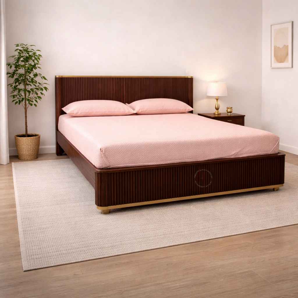Image 1 for Fluted Queen Size Without Storage ( Acacia Wood, Brown)(EC)