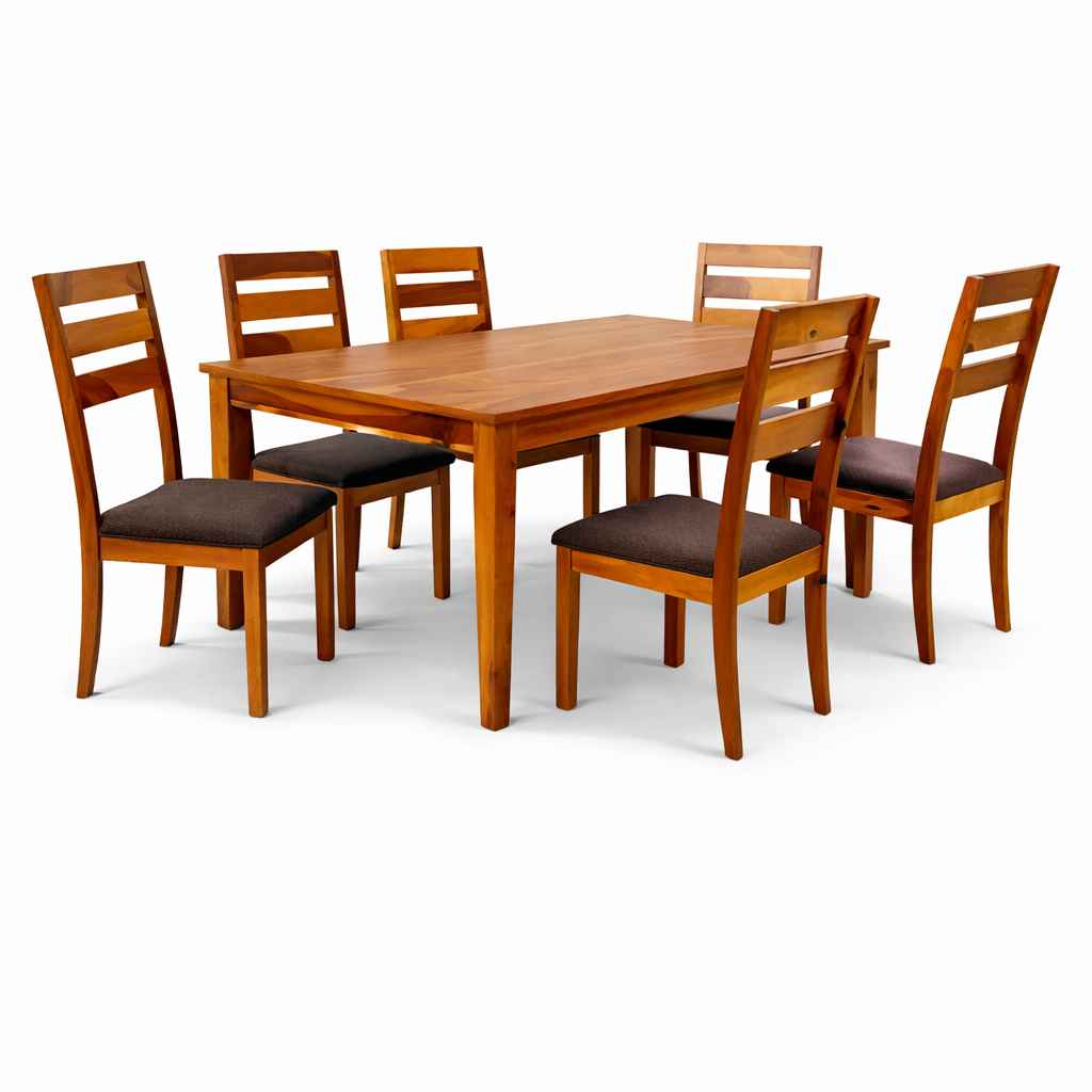 Image 2 for Stassy DT 6 Seater Sheesham Wood Dining Set with Premium Fabric Upholstery