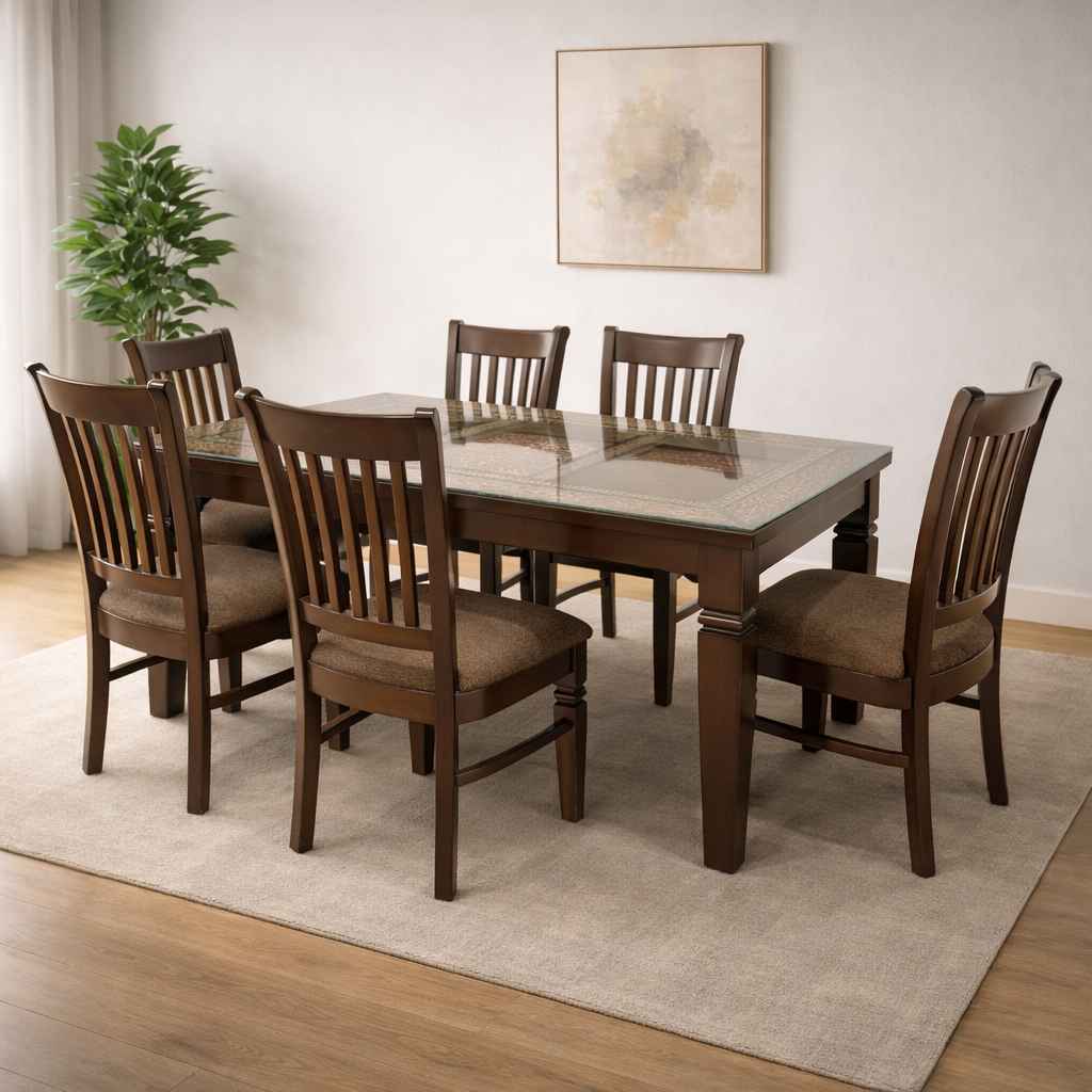 Image 1 for New Classic DT 6 Seater Assam Teak Wood Dining Set (BTM)(LGB)(HYD)(EC)(SKN)