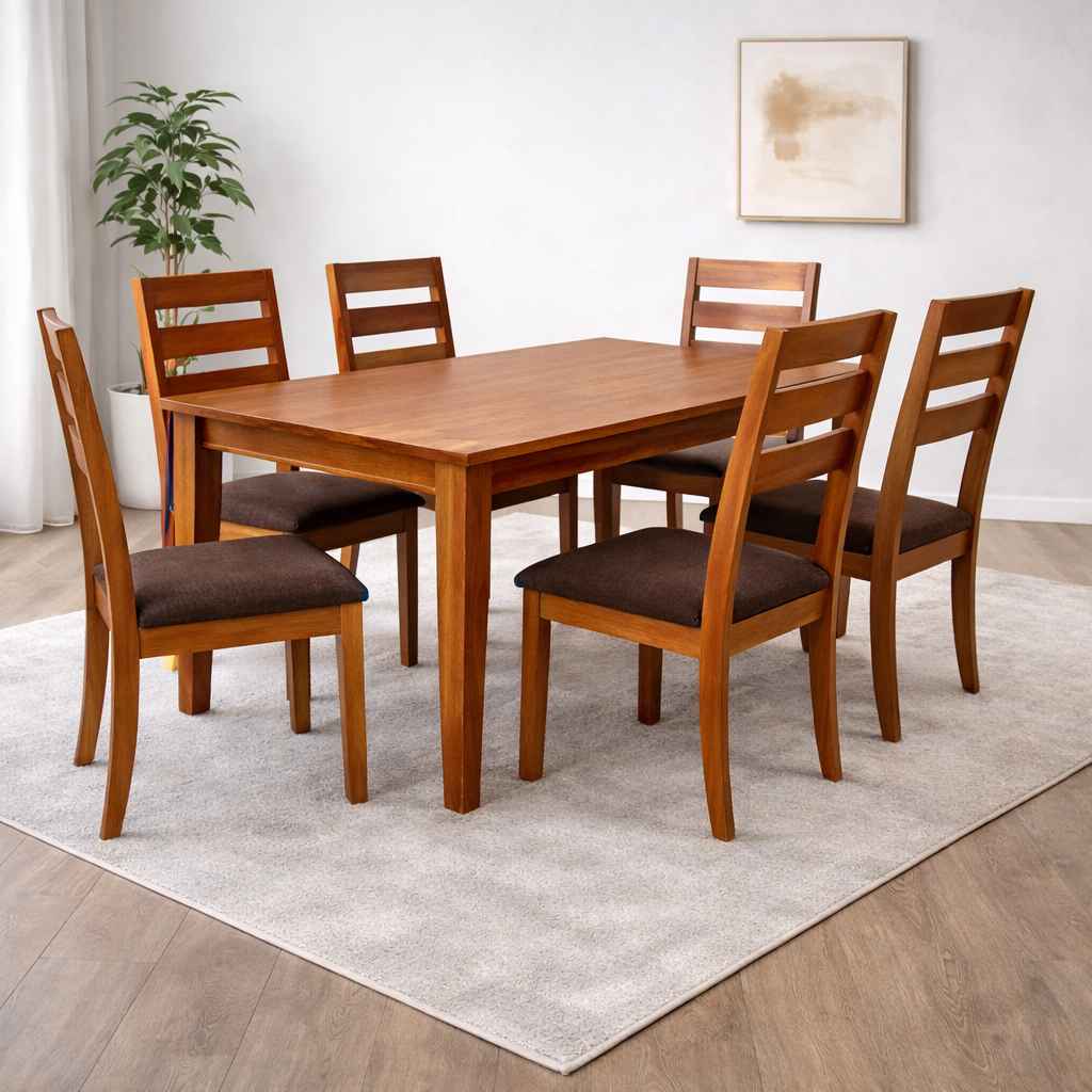 Image 1 for Stassy DT 6 Seater Sheesham Wood Dining Set with Premium Fabric Upholstery