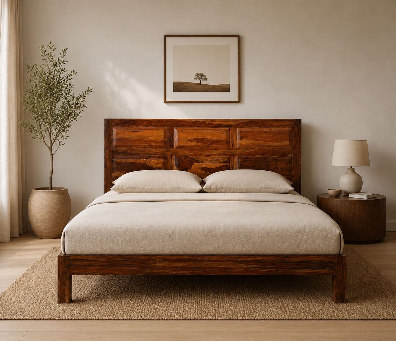 6 Panel Cot Solid Sheesham Wood (SCV_PKU)