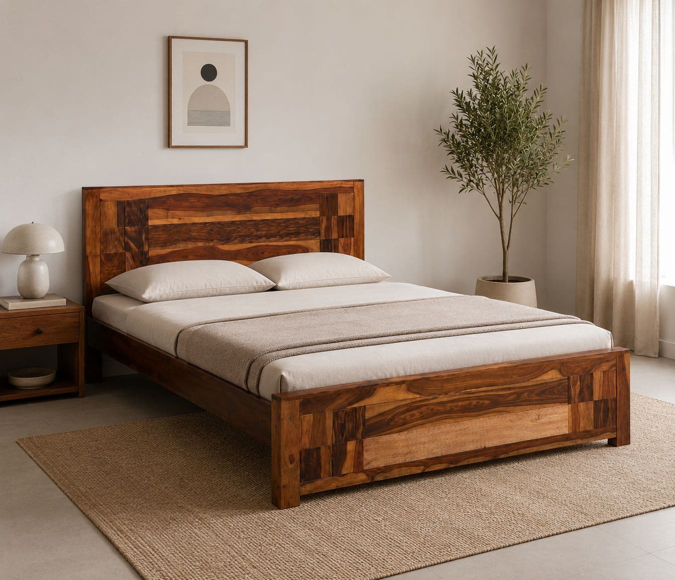 Image 1 for Four Square Cot Solid Sheesham Wood Without Storage (SCV_PKU)