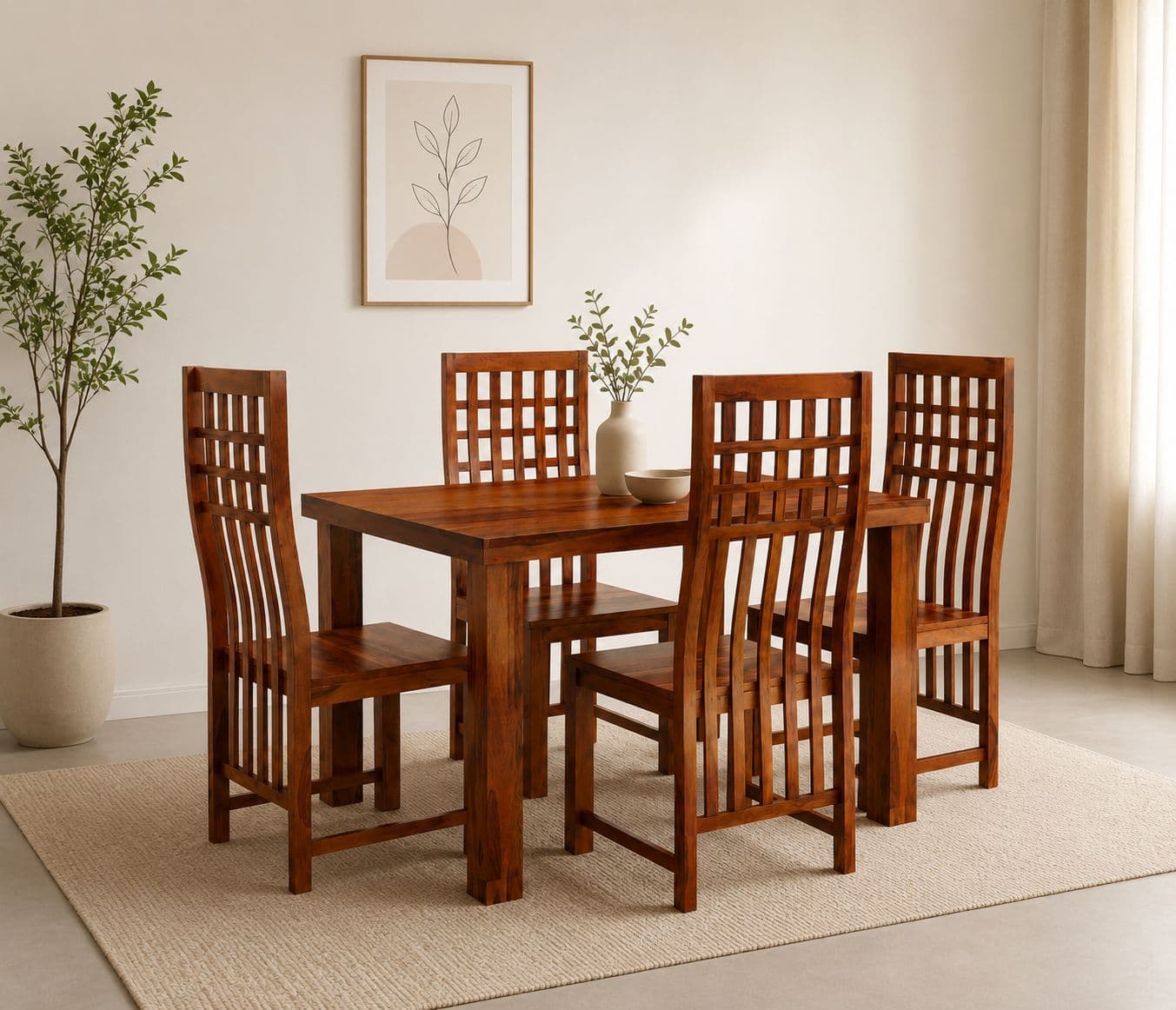 Heritage Grid Dining Set Solid Sheesham Wood Dining Set (SCV_PKU)