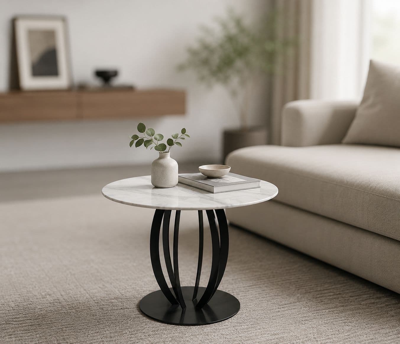 Image 1 for Corner Table D-08 With Ceramic Top And Metal Base (HYD)