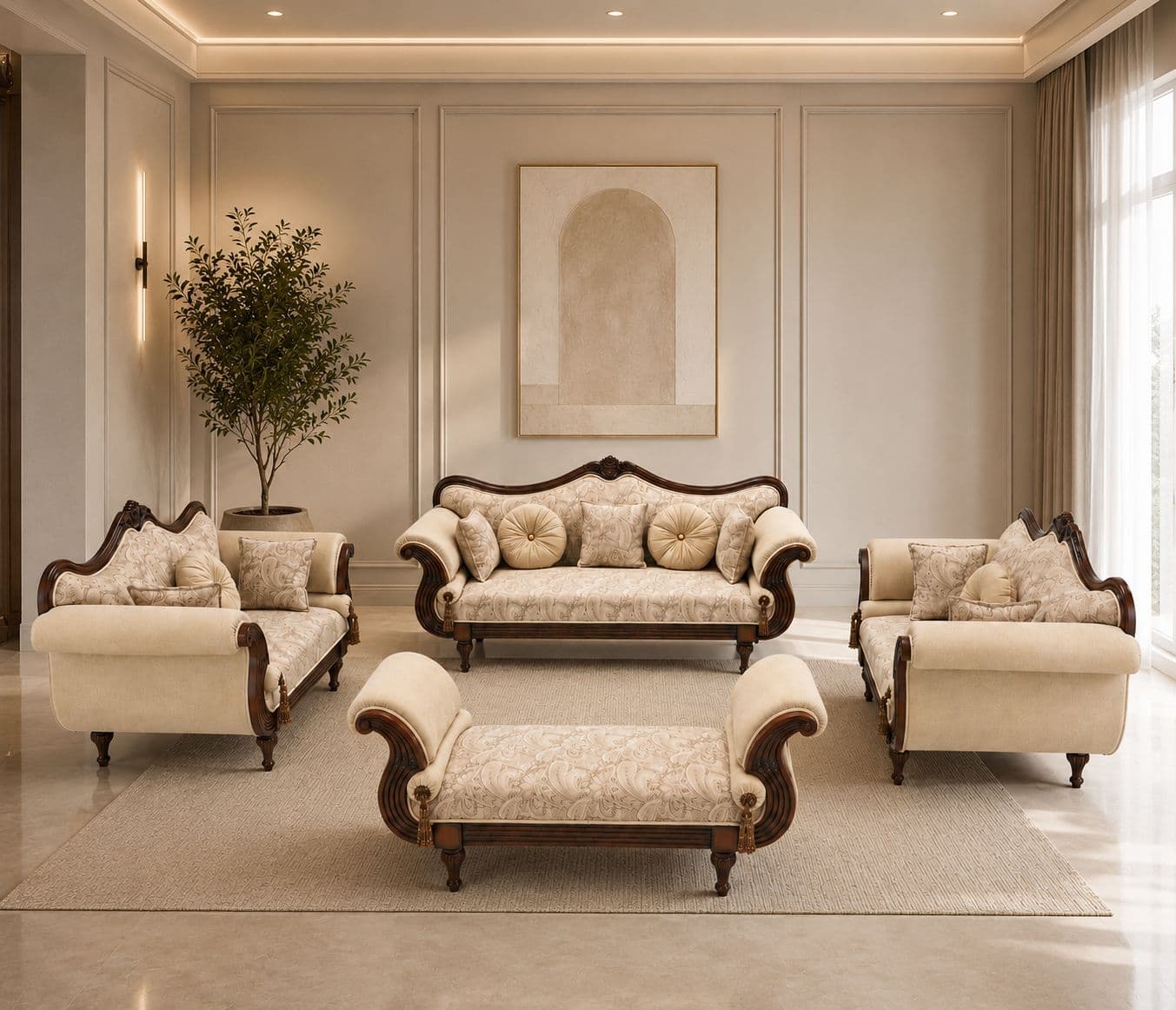 Image 1 for Jaipur Sofa 3+2+2 Seater With Teak Wood Frame And Fabric (HYD)