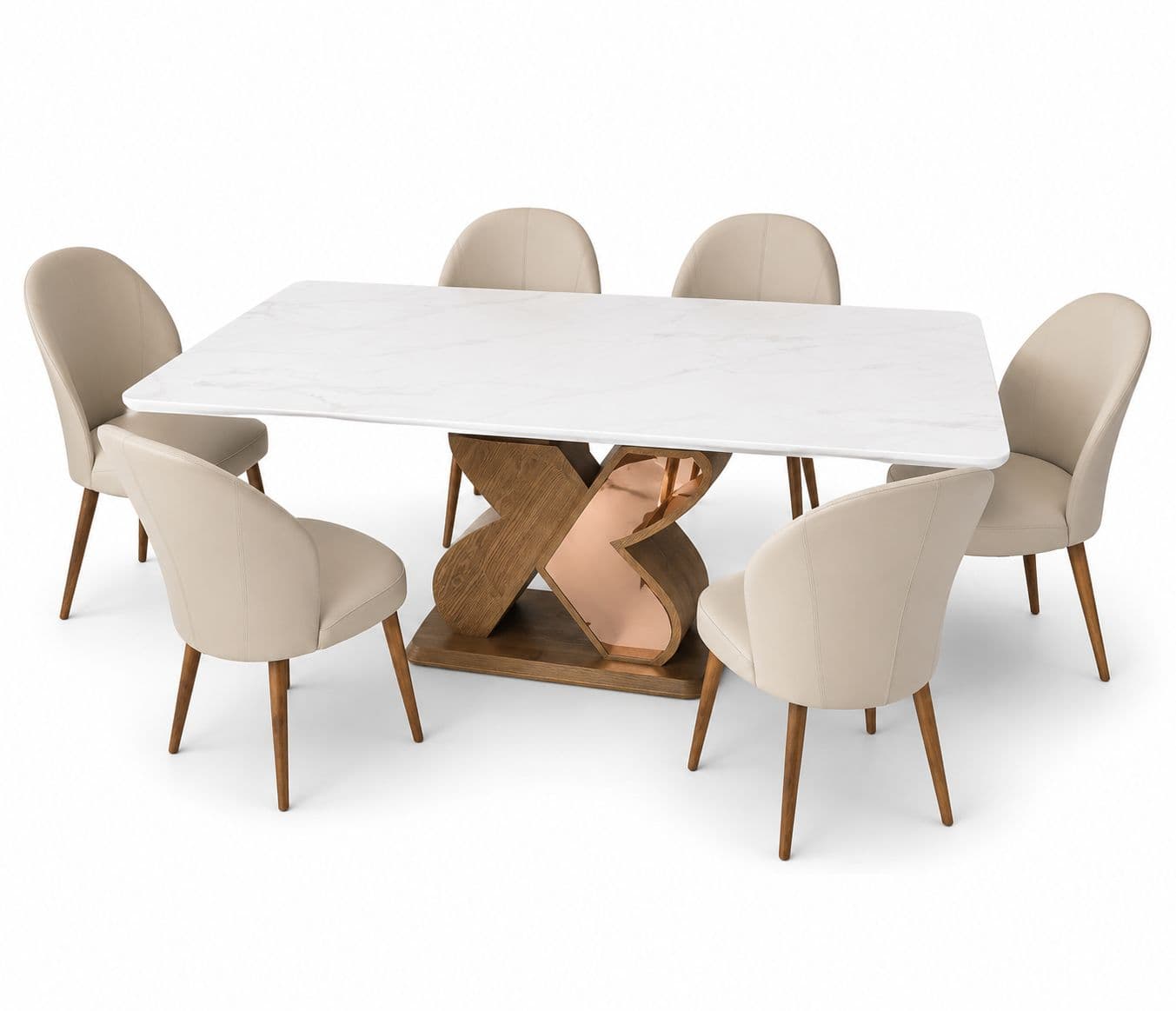 Image 3 for T188/3190-1D/C809 1+6 Seater Marble Top Ash Wood With Metal Strip