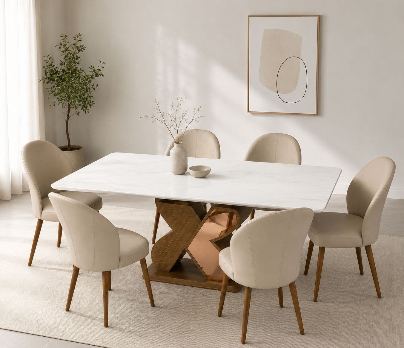 Image 1 for T188/3190-1D/C809 1+6 Seater Marble Top Ash Wood With Metal Strip