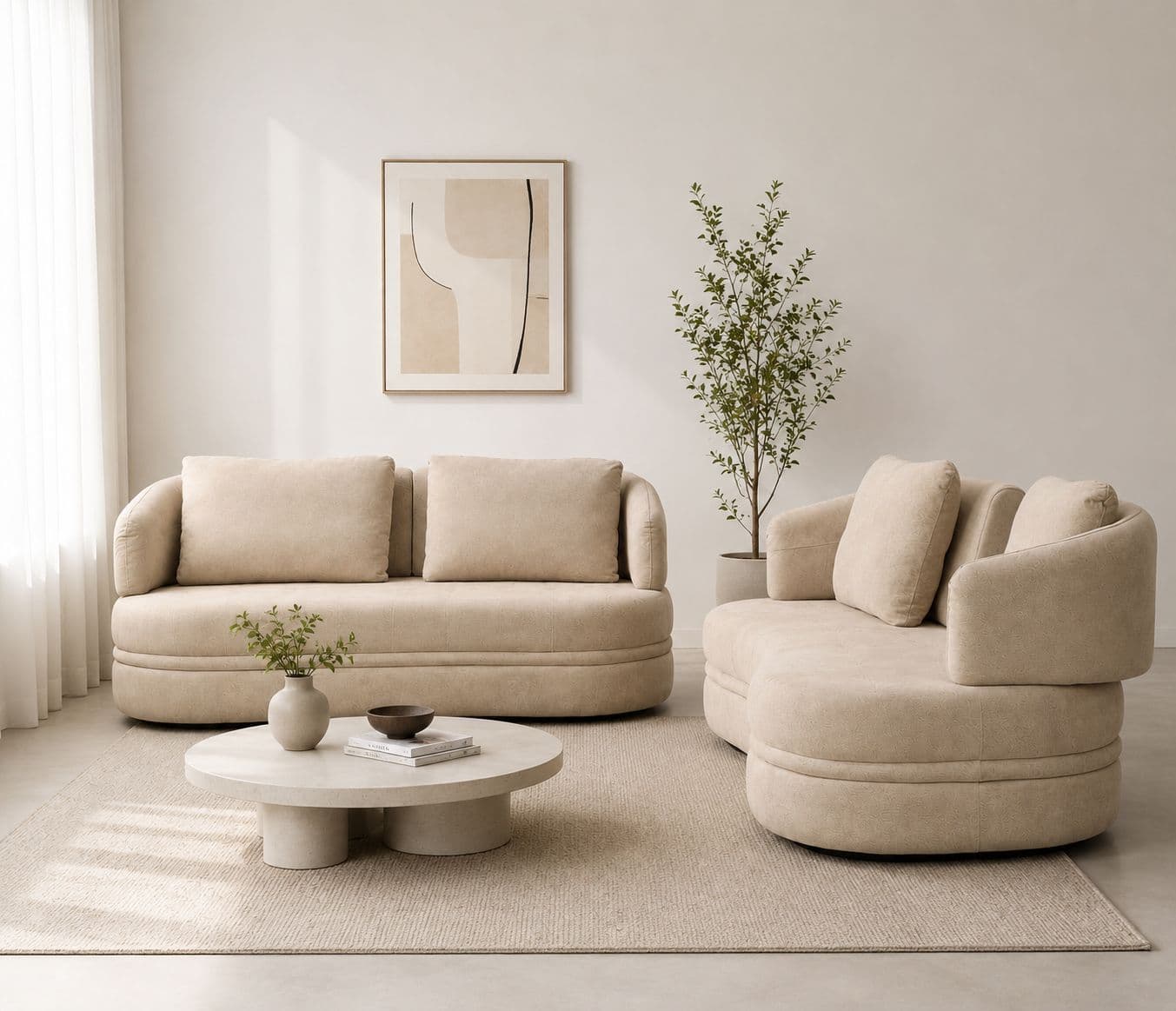 Moon Sofa Adjustable Backrest 3+2 Seater Buckle Fabric (CP OTD)