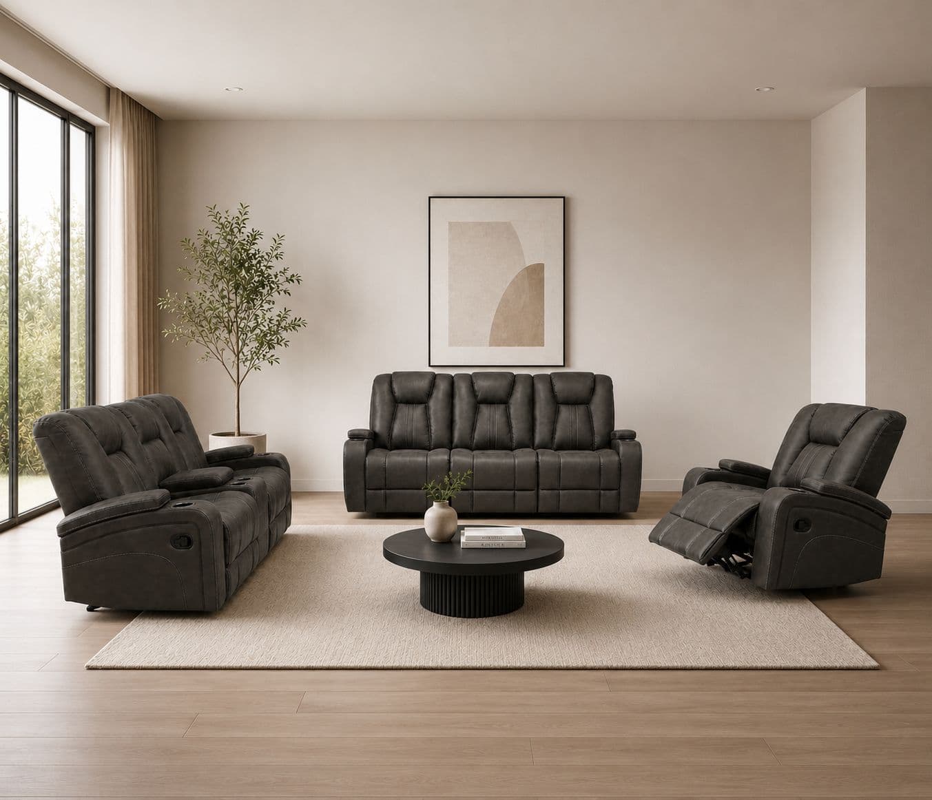 X9990BM- 3+2+1 Manual Recliner With 2 Seater Rocking Recliner & Single Seater Rocking Recliner Seater With Fabric (BSK)