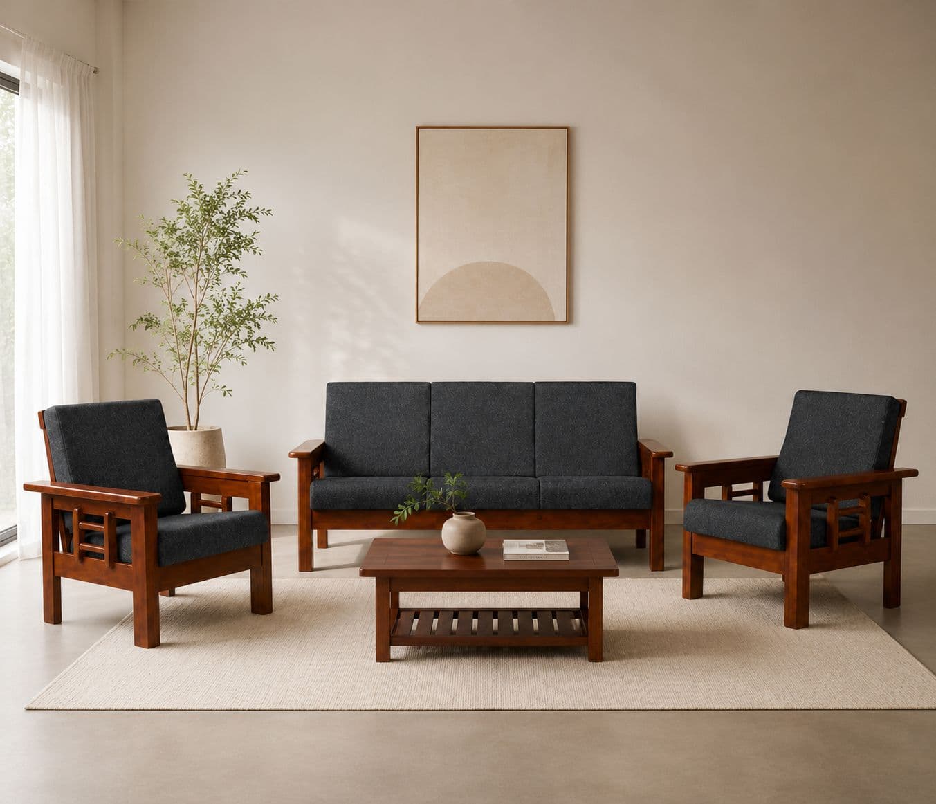 Saffire Sofa 3+1+1 Seater Solid Rubber Wood (ZAM)(HYD)