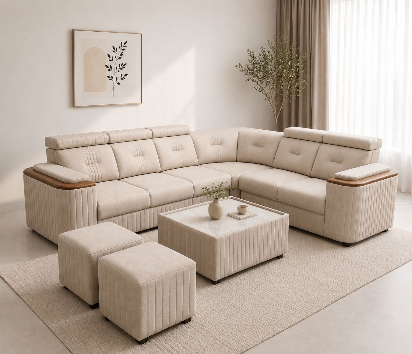 Romania Sofa Set 2+1+C+2+CT+2 Puffy Suede Fabric (BTM OTD)