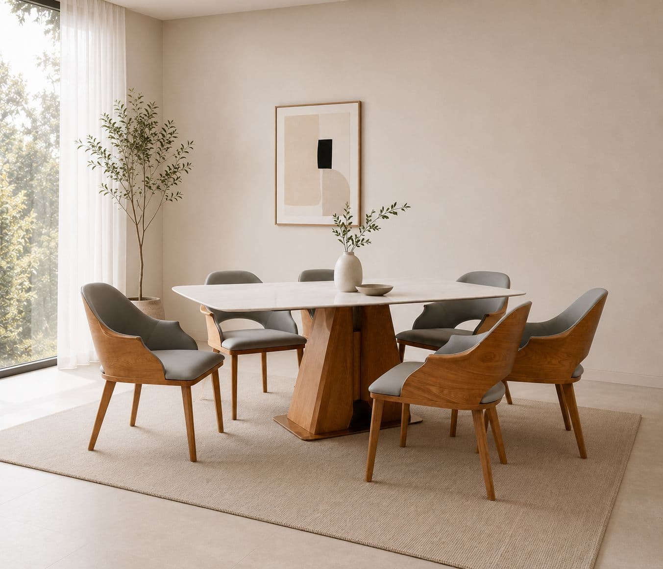 Dining Set 6+1 687/2136 Imported Oak Wood With PVD Rose Gold And Marble Top (CP OTD)