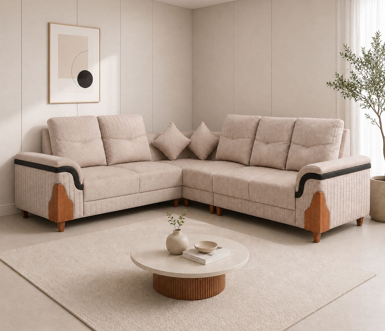 Oliver L-Shape Sofa Solid Neem Wood (ZAM) (OWD)