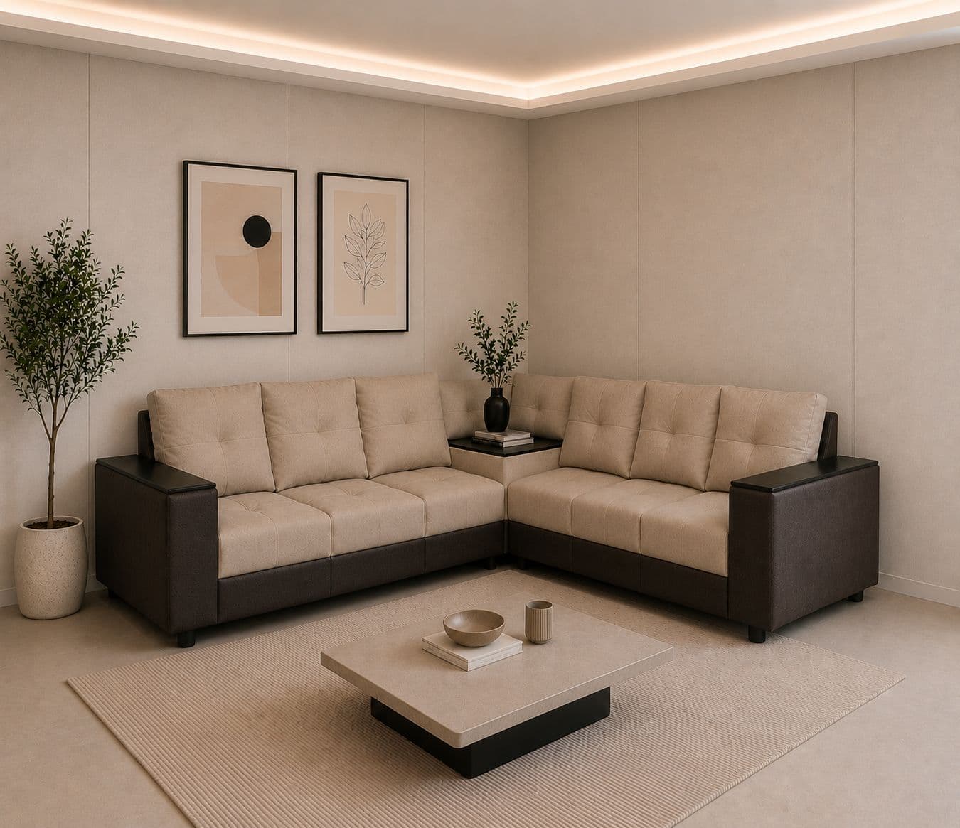 Itallian L-Shape Sofa Solid Neem Wood (ZAM) (OWD)