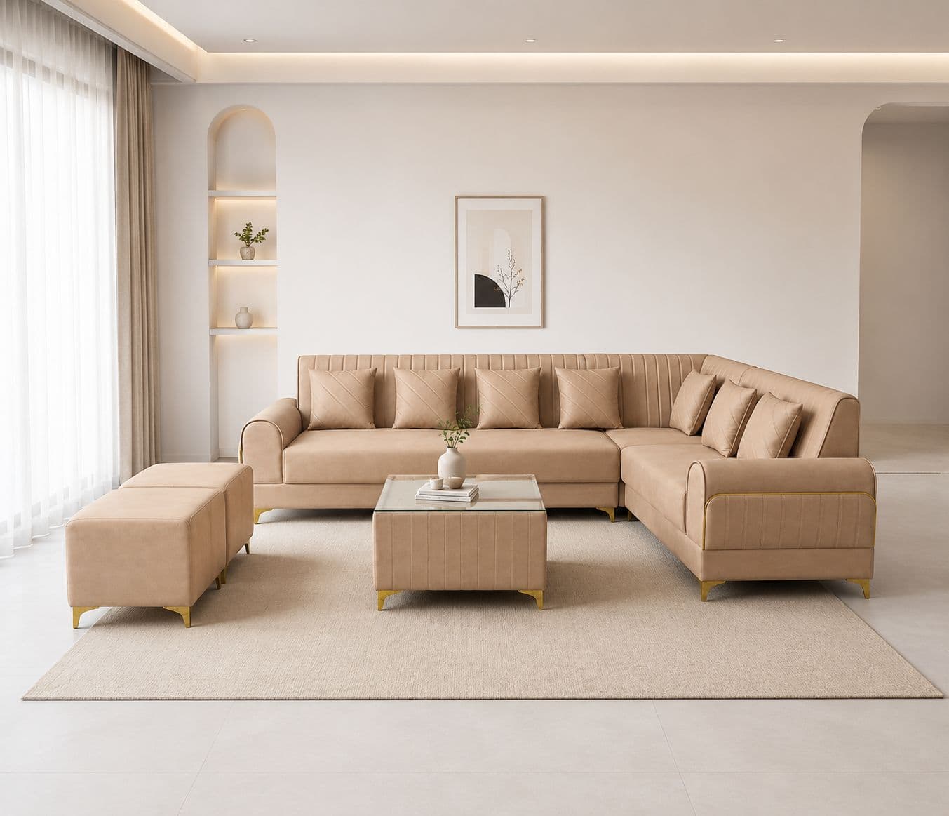 Auro Sofa 3+C+2+Center Table +02 Number Puffy With Microsudi (BTM)(BWD)(HYD)