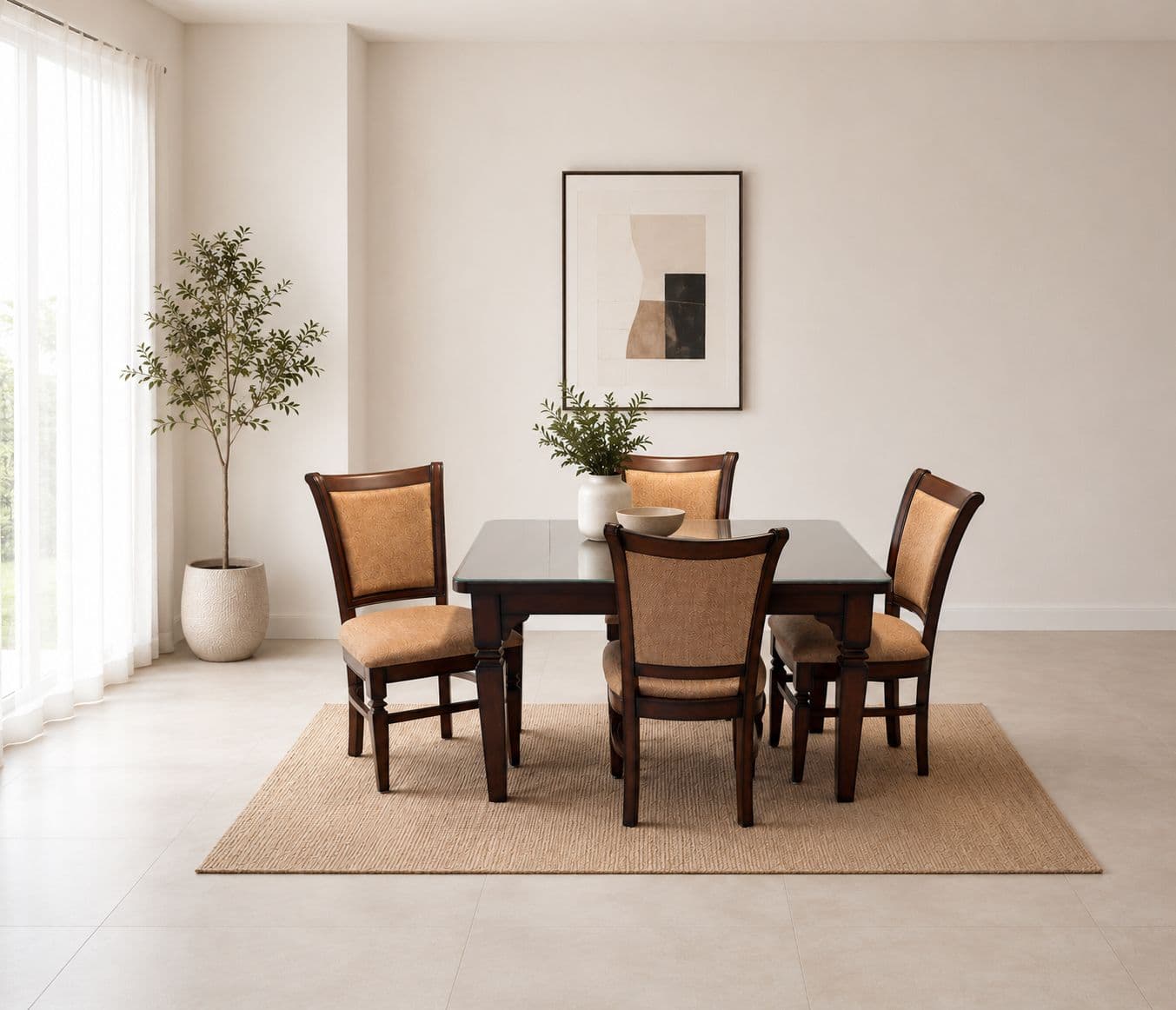 Image 1 for Classic 44 Dining Set 1+4 Assam Teak Wood Ply Veneer Top With Glass (KORA)(WF)