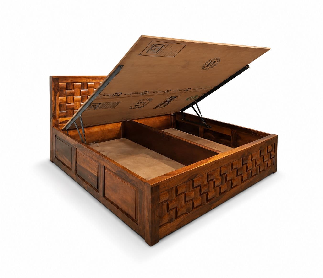 Image 3 for Niwar Bed King Size With Hydralic Storage Sheesham Wood PKU (WF)