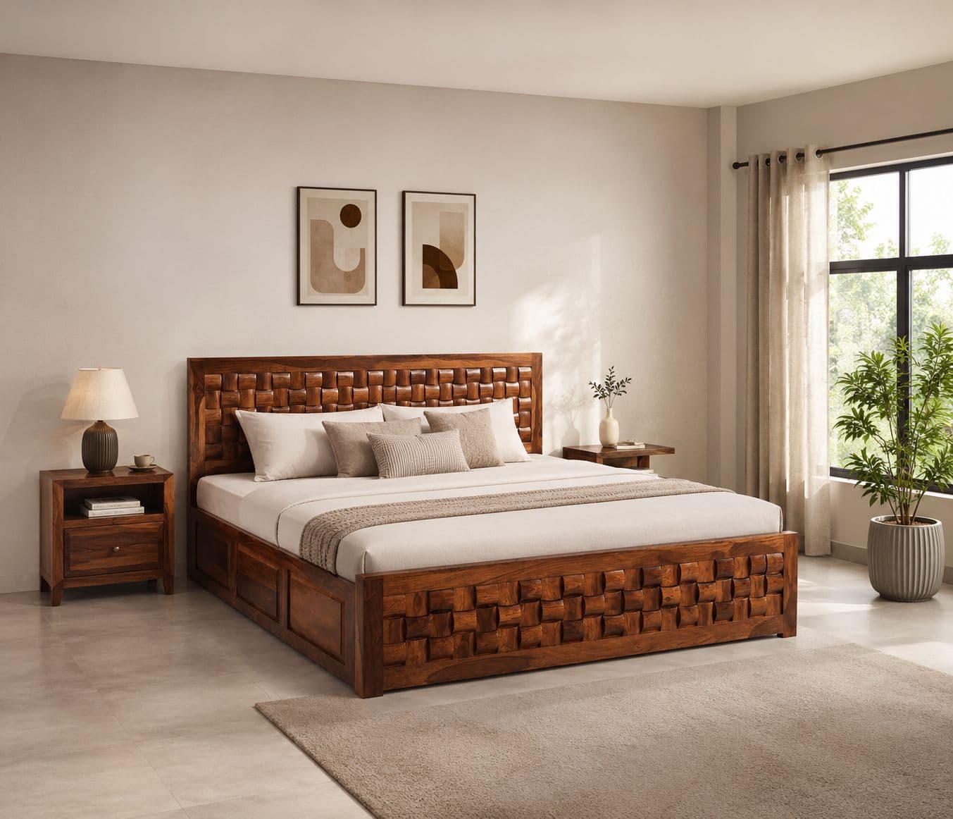 Image 2 for Niwar Bed King Size With Hydralic Storage Sheesham Wood PKU (WF)