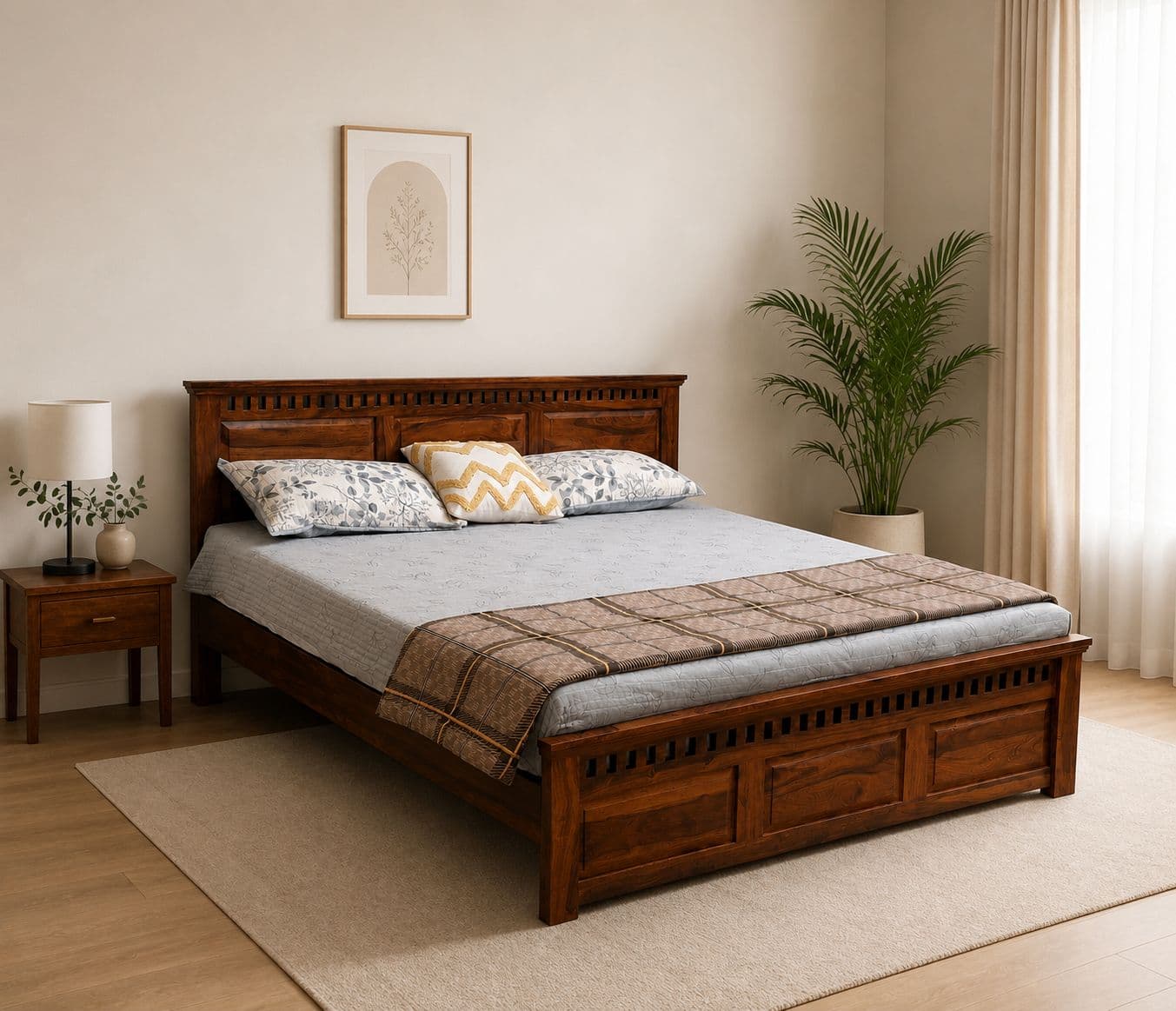 Adolf Bed King Size Without Storage Solid Sheesham Wood