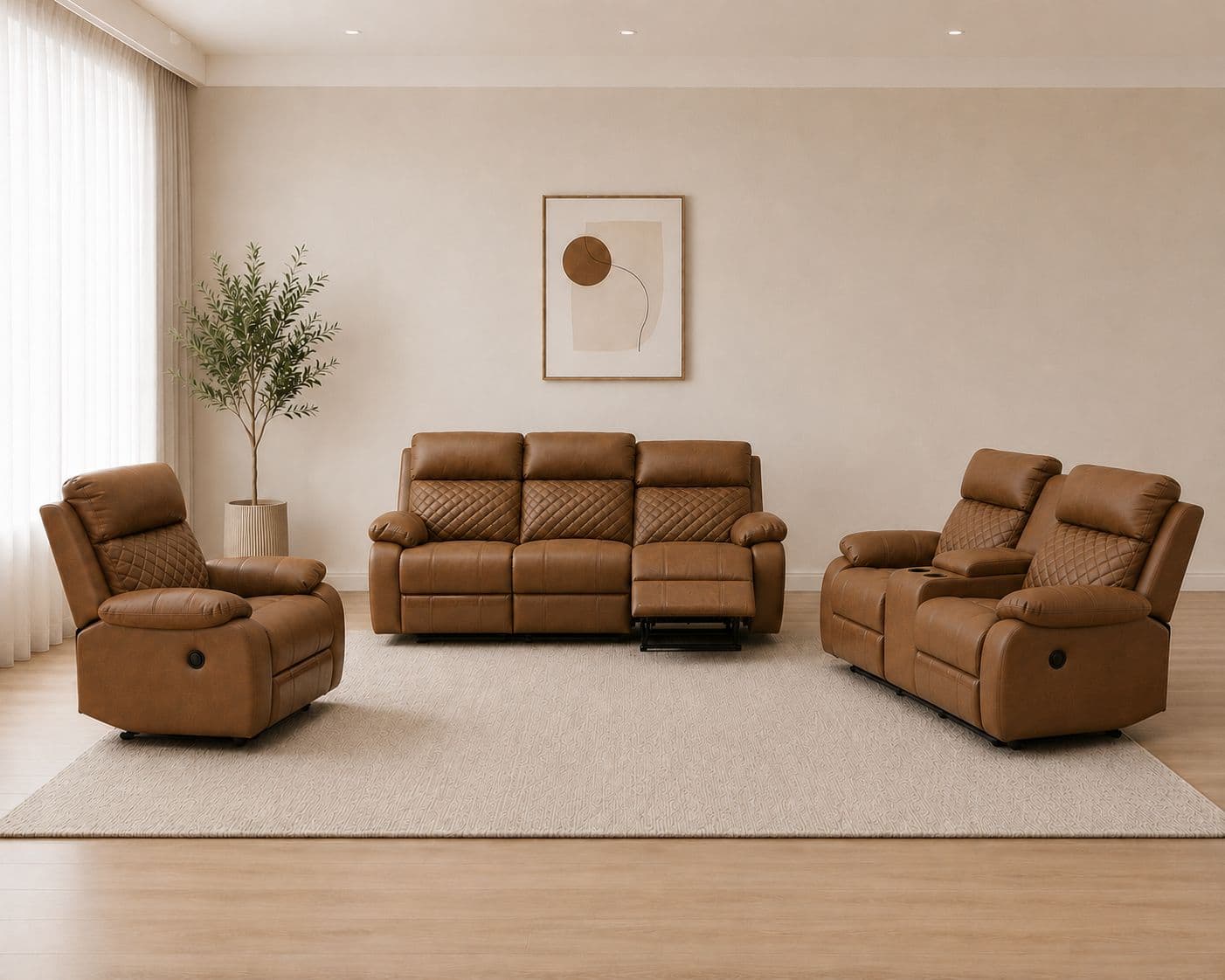 R20 Power Recliner 3 + 2 With Consol + 1 Power Reclner Micro Swed Fabric (BSK OTD)
