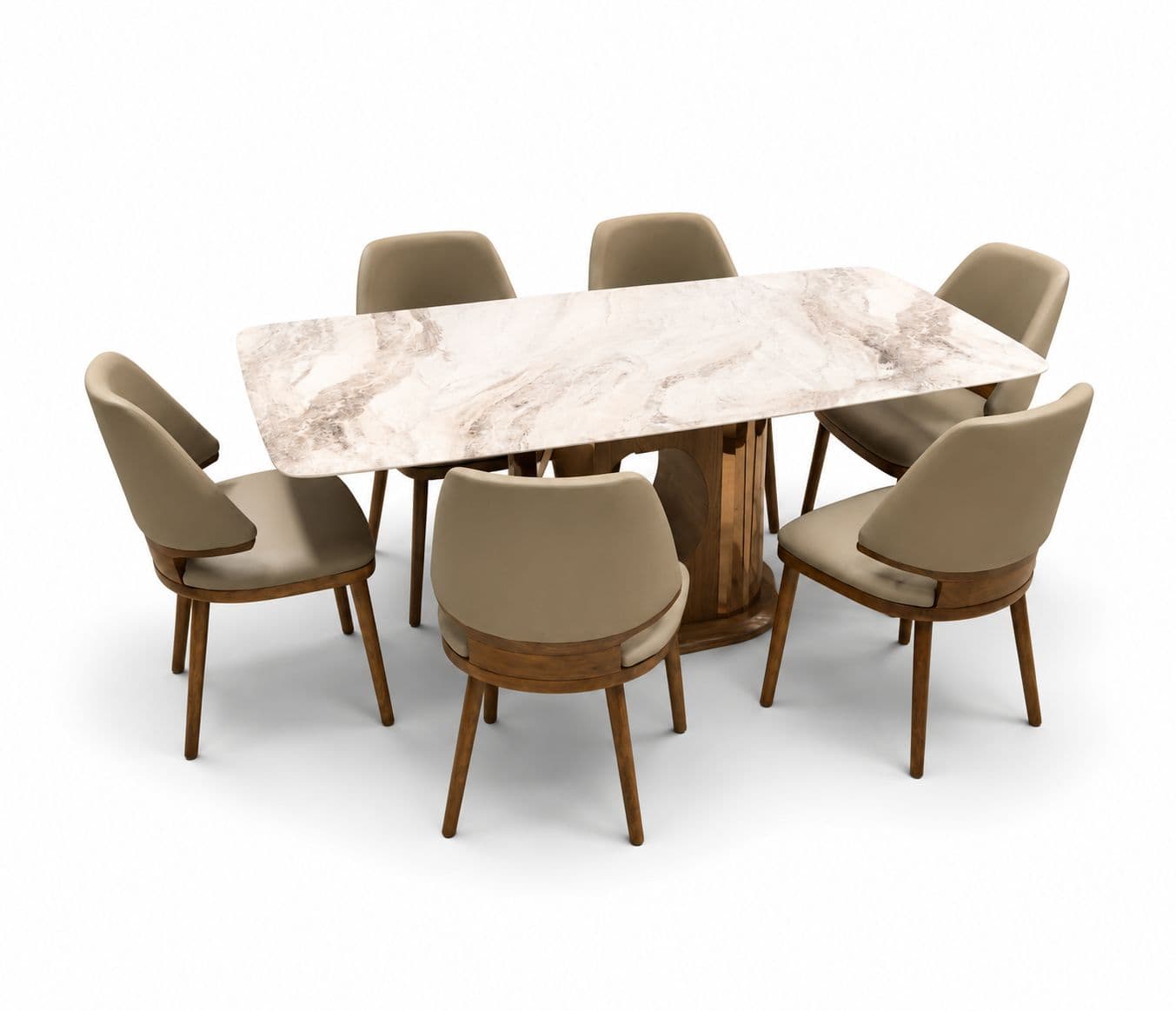 Image 4 for Dining Set 699/2127/323 Chair 1+6 Marble Top Ash Wood With Metal Strip