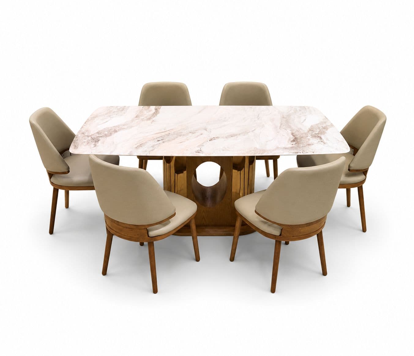 Image 5 for Dining Set 699/2127/323 Chair 1+6 Marble Top Ash Wood With Metal Strip