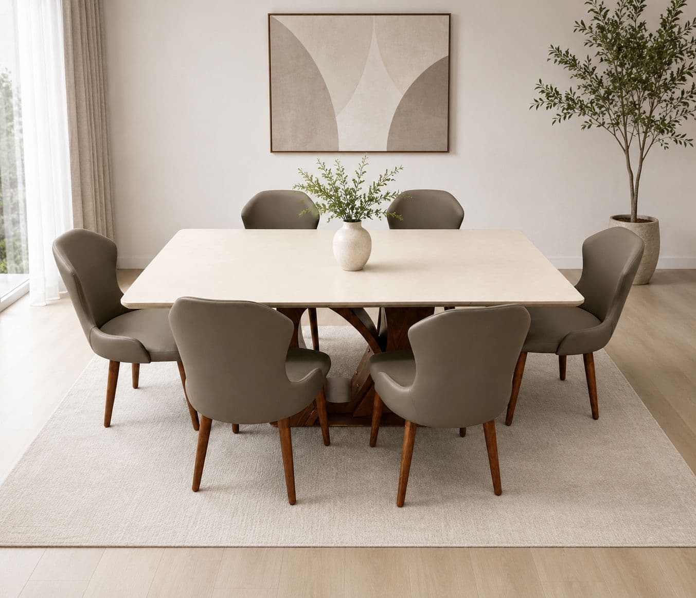 Image 1 for Dining Table 184/925-6D/DC 2306 1+6 Seater Marble Top With Ash Wood Base