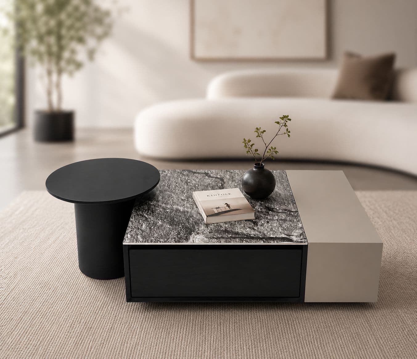 Image 1 for Center Table F62 With Drawers Marble Top With Wooden (HYD)