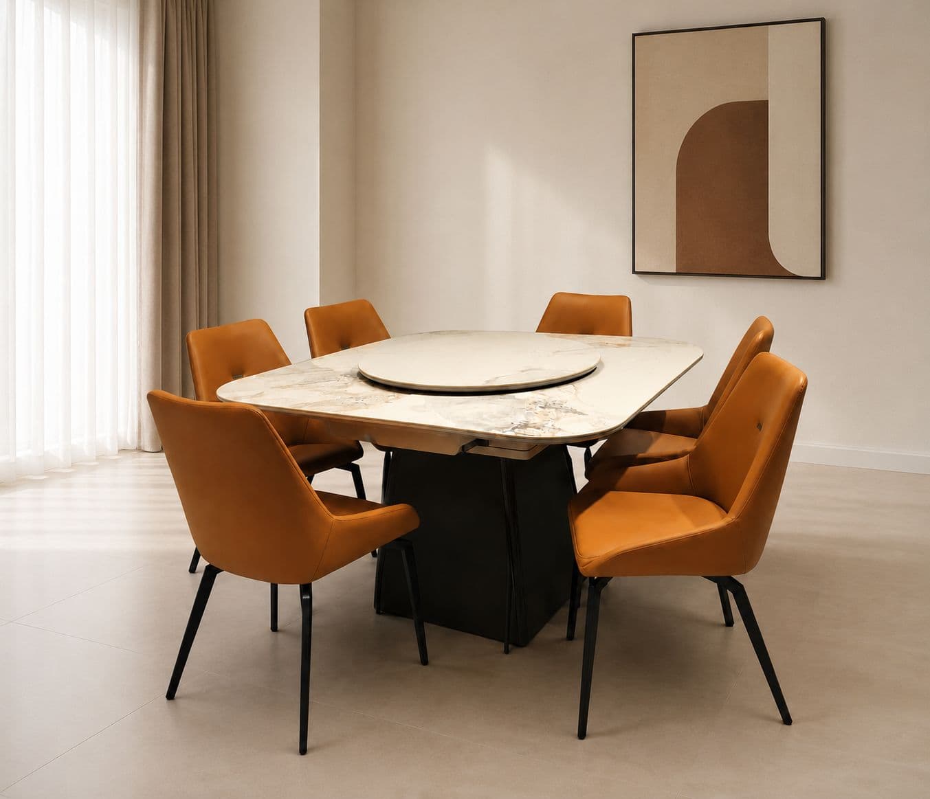 Dt6177/971 Extendable Dining Table 1+6 Seater Marble Top (WF OTD)