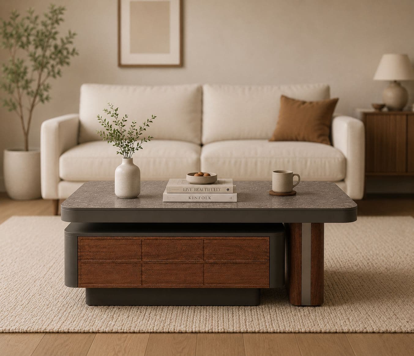 Image 1 for Center Table 8369 With Ceramin Top And Wooden Base (HYD)