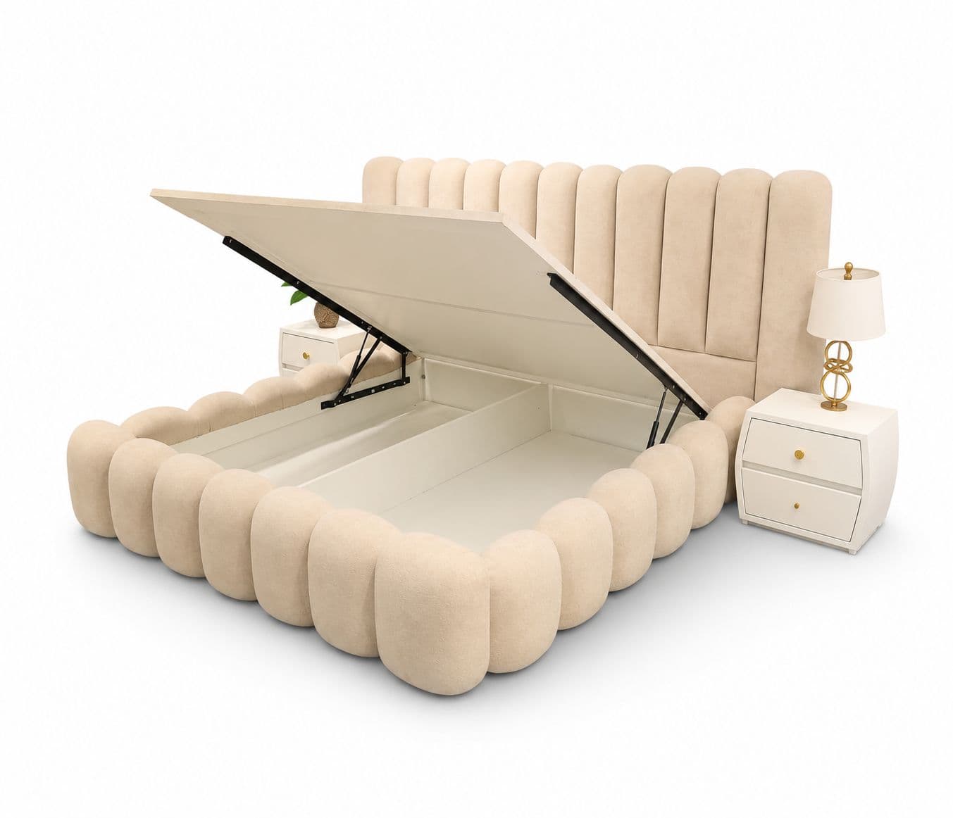 Image 4 for Customised Cot King Size Hydraulic Storage With 2 bed Side Table Marandi Wood