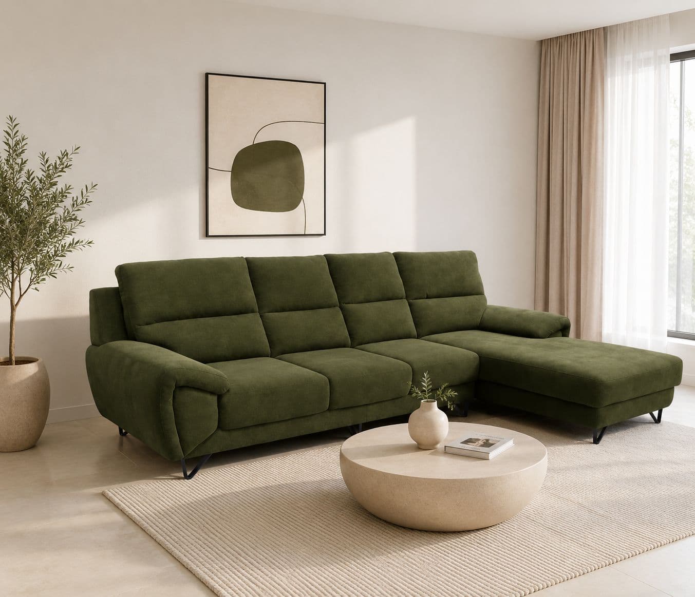 Image 1 for Verde Sofa 3+Lounger Micro Suede Fabric (BTM)(HYD)(EC)