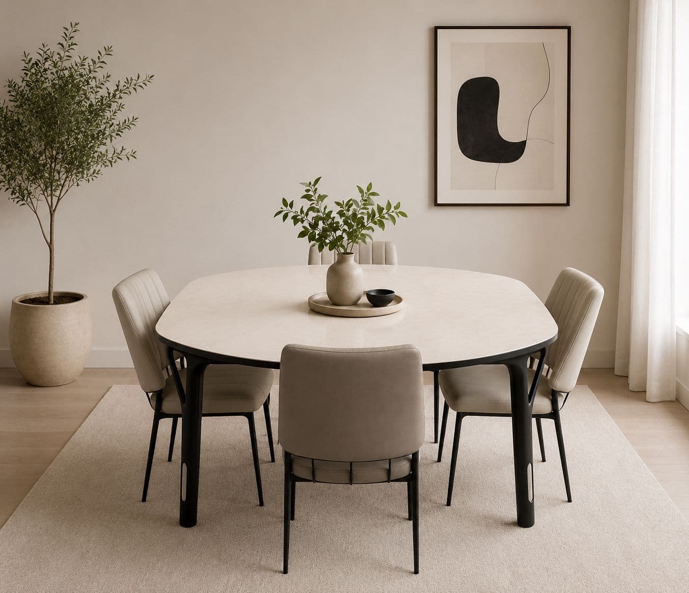Dining Table 690/79+DC 79 1+4 Seater With Marble Top And Metal Legs (HYD)