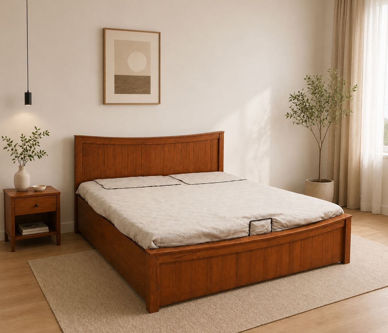 Image 1 for Boat Cot King Size 72x78 Box Rubber Wood and MDF With Hydraullic Storage (BTM)