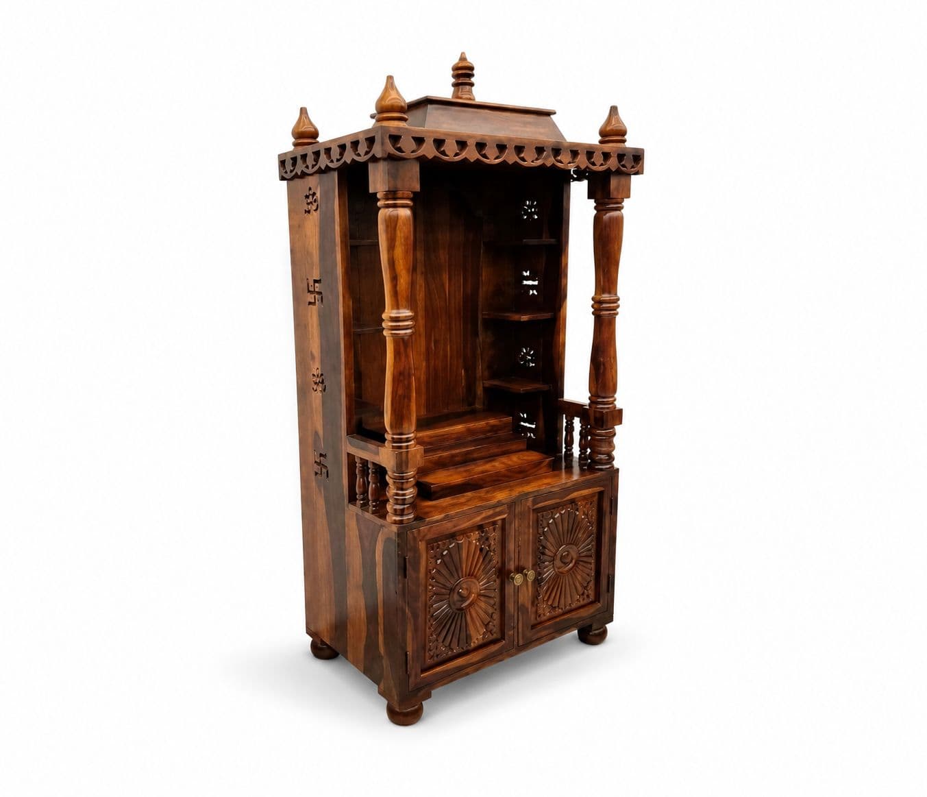 Image 3 for Aaloka Pooja Mandir Solid Sheesham Wood (Honey Finish) (SCV_PKU)