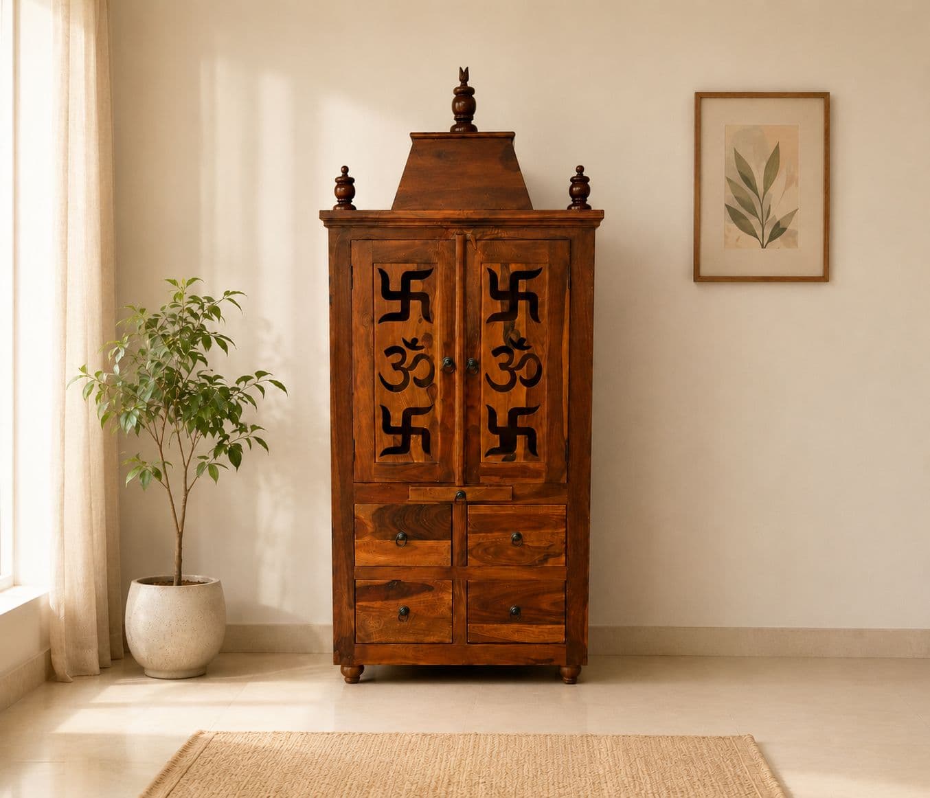 Image 1 for Sattva Pooja Mandir Solid Sheesham Wood (Honey Finish) (SCV_PKU)
