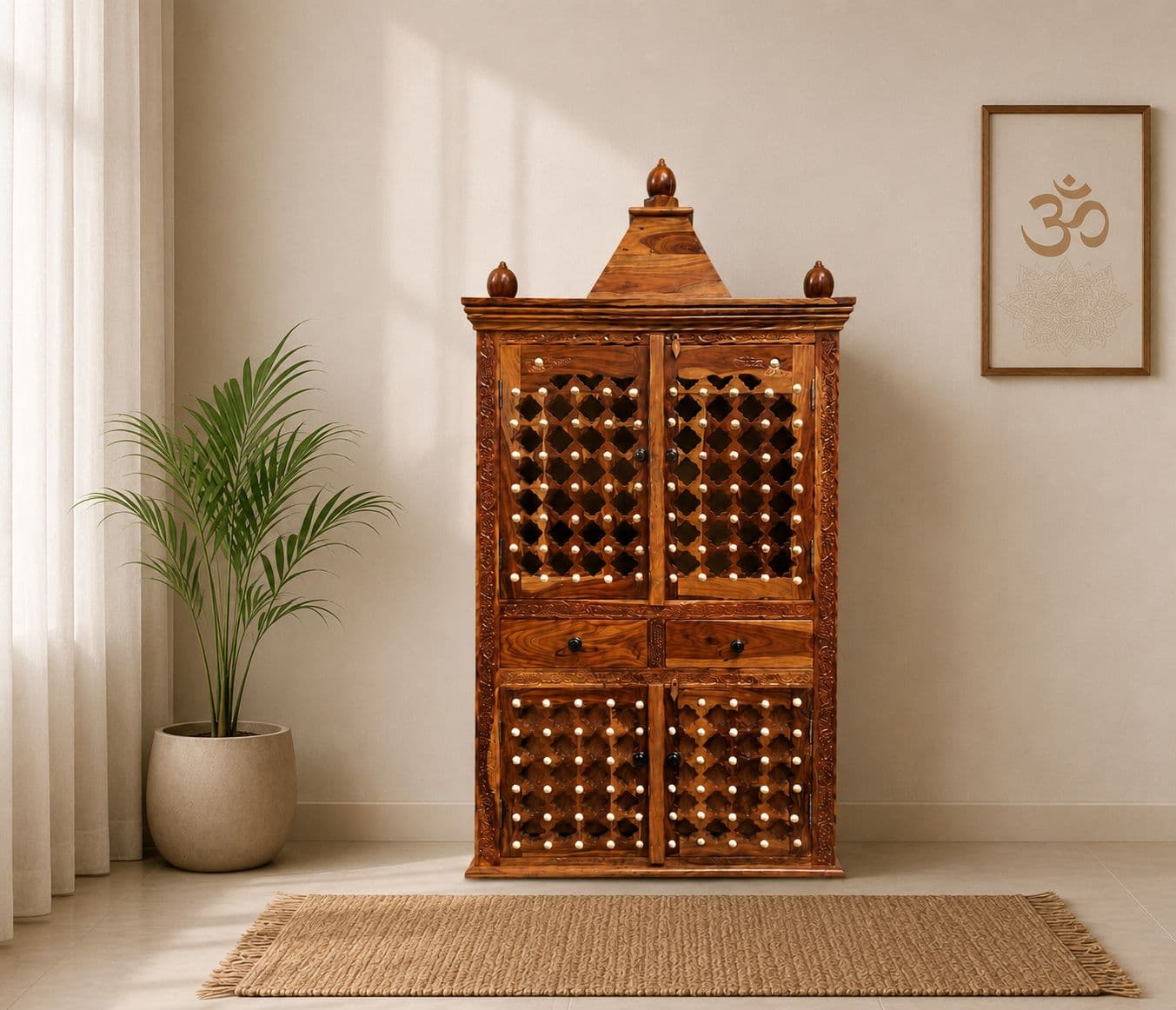 Image 1 for Dyuti Pooja Mandir Solid Sheesham Wood (Honey Finish) (SCV_PKU)