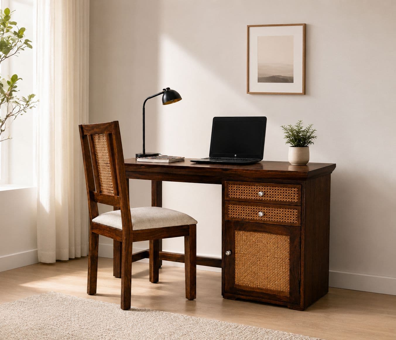 Image 1 for Anya Study Table With Cane Chair Sheesham Wood (WI)