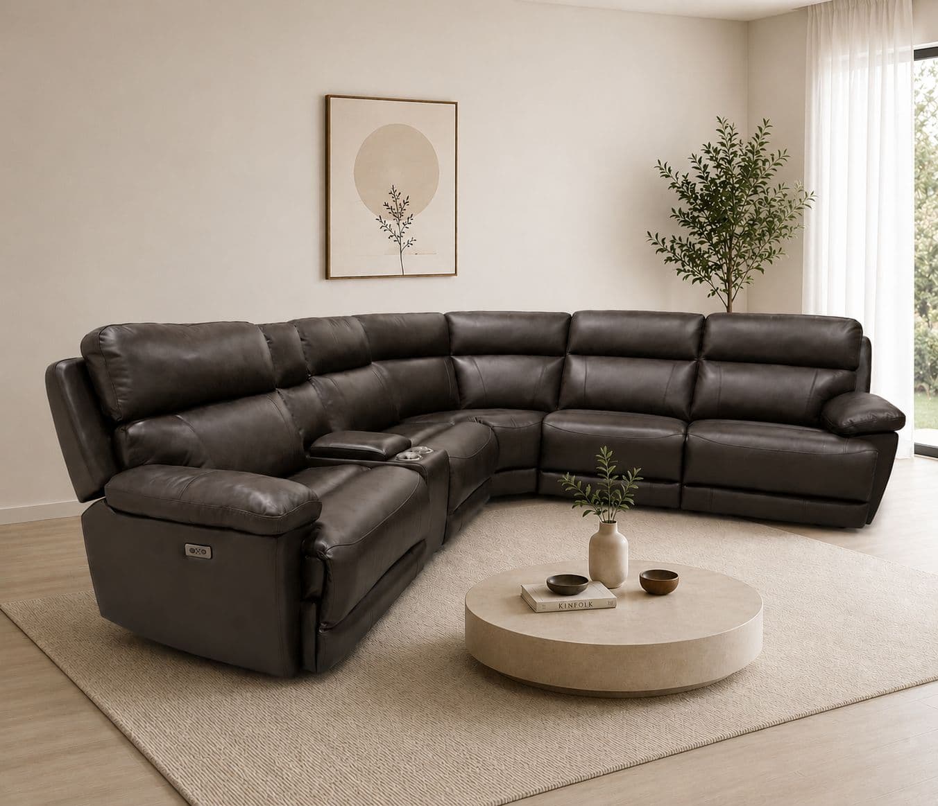 U70696M Corner Sofa with 3 Power Recliner Body Touch Pure Leather (KORA OTD)
