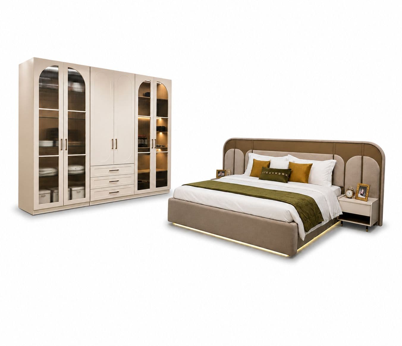 Image 7 for 45006 Bedroom Set Size 72x78 With Hydraulic Storage 2 Bed Side Table + 6 Door Wardrobe (BTM)(WF OTD)