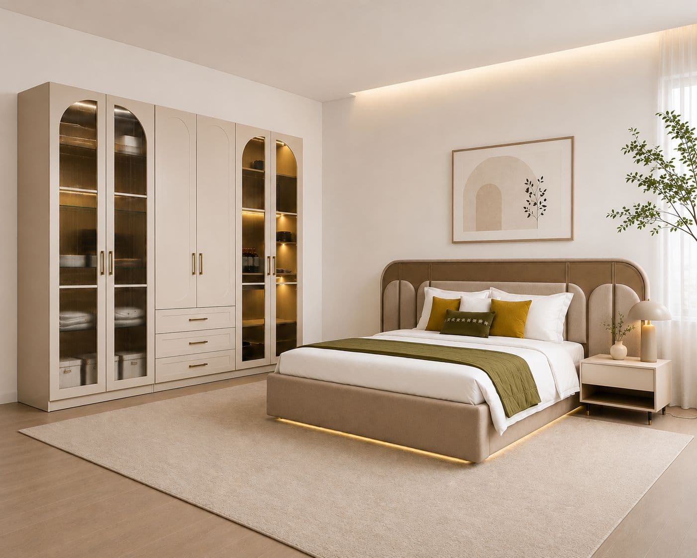 Image 1 for 45006 Bedroom Set Size 72x78 With Hydraulic Storage 2 Bed Side Table + 6 Door Wardrobe (BTM)(WF OTD)