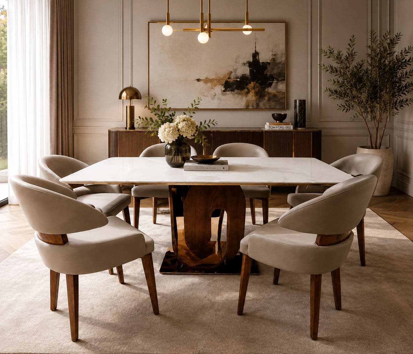 Image 4 for Dining Table 201/2000 dining chair 1+6 Seater Marble Top